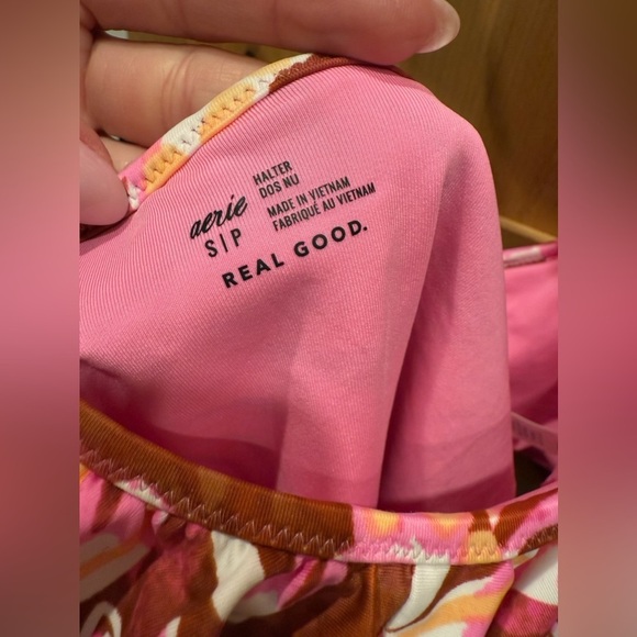 Women's Size S Aerie Ruffle Halter 1 One Piece Bikini Swimsuit Floral Pink NWT - Picture 5 of 5